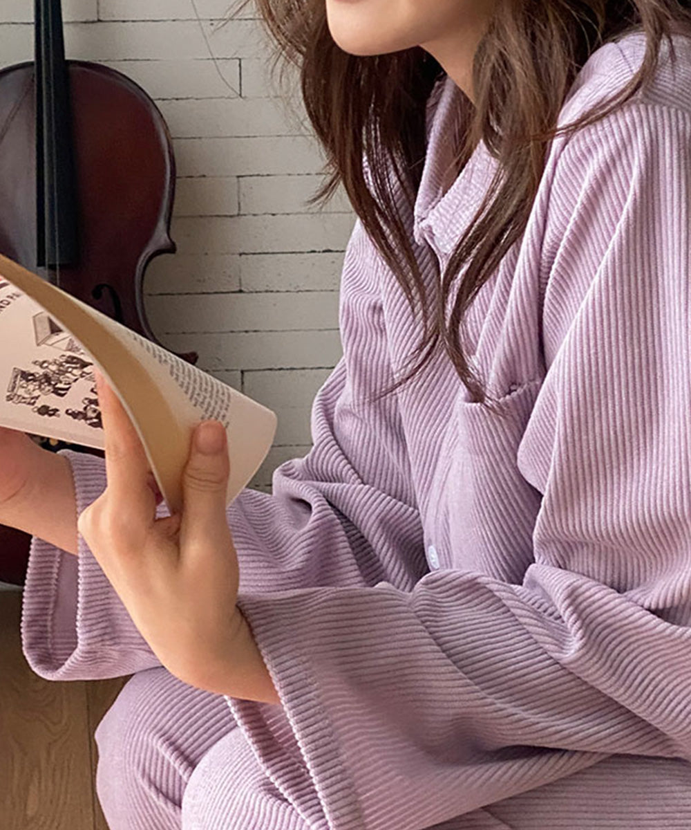 Casual Pastel Ribbed PJ Set - Purple