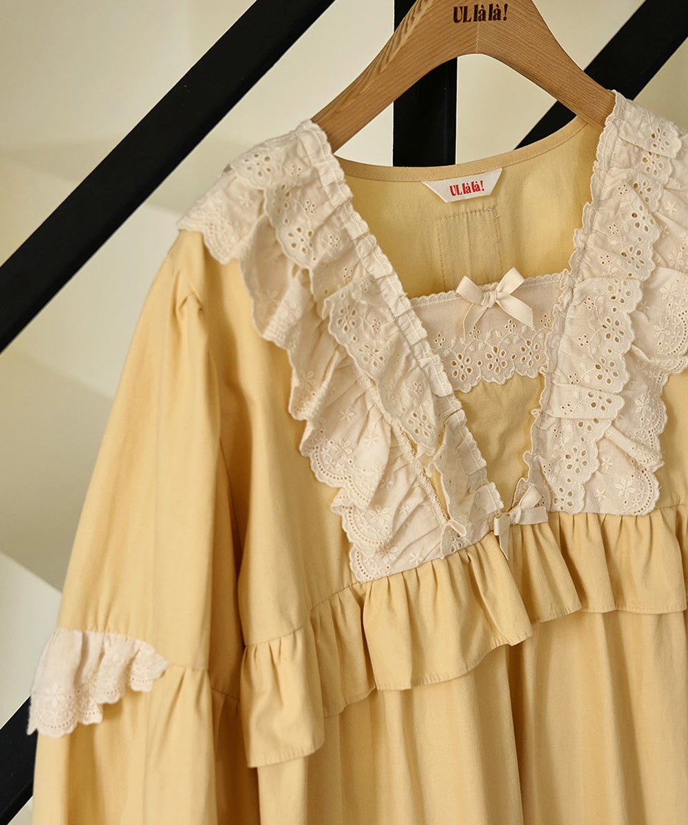 Louise Long Sleeve Nightdress Yellow