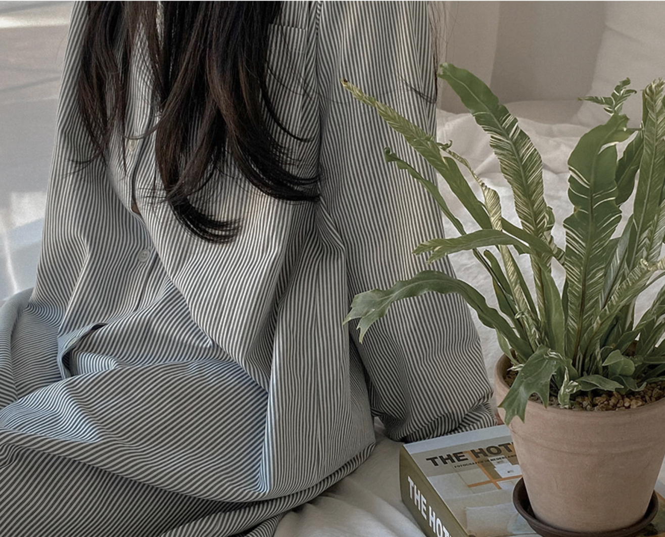 Everyday Striped Lounge Dress  - Grey