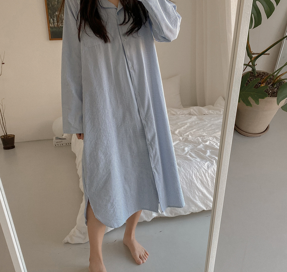 Everyday Striped Lounge Dress  - Blue