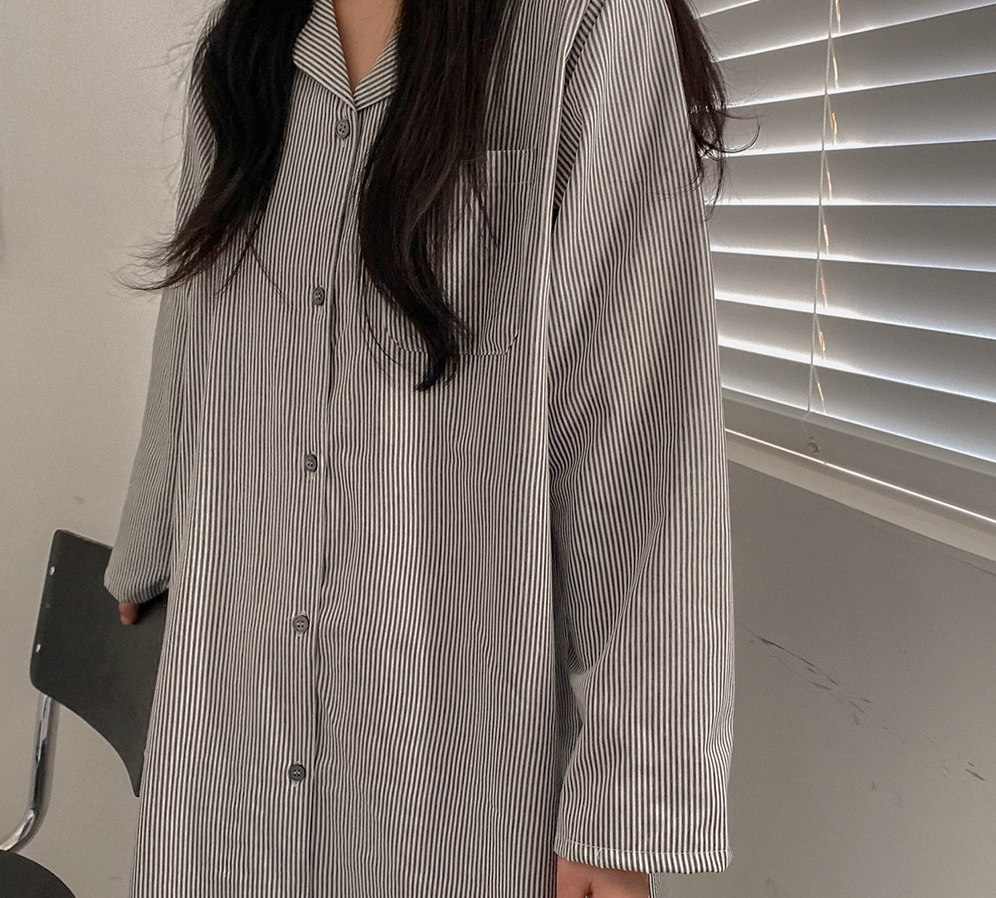 Everyday Striped Lounge Dress  - Grey