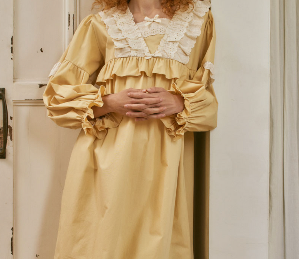 Louise Long Sleeve Nightdress Yellow