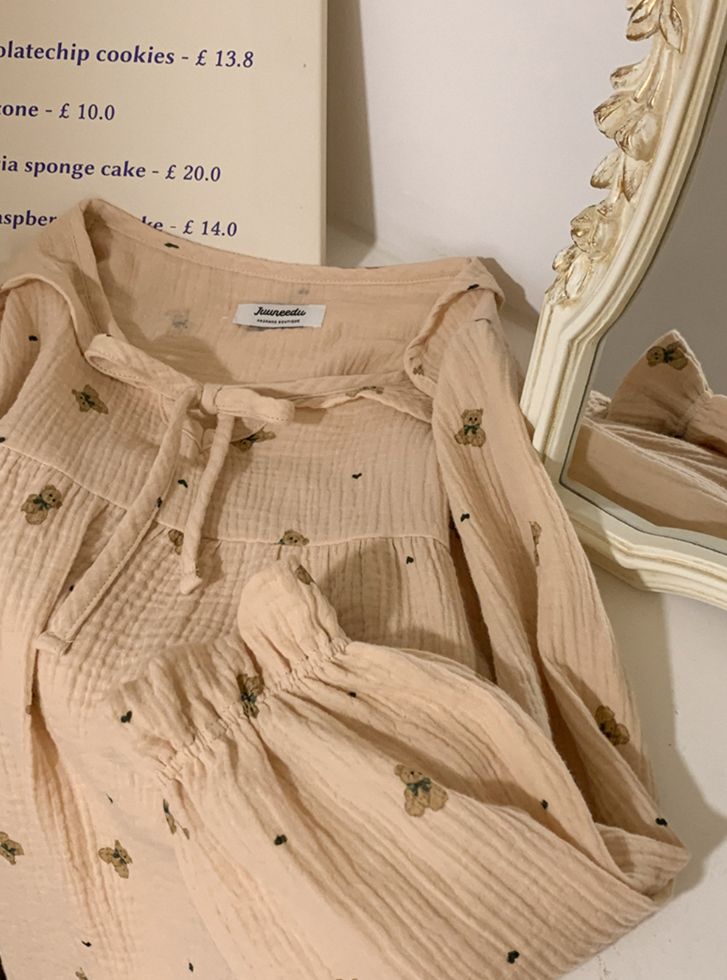 Vintage Bear Crinkled Cotton Long Sleeve PJ Set