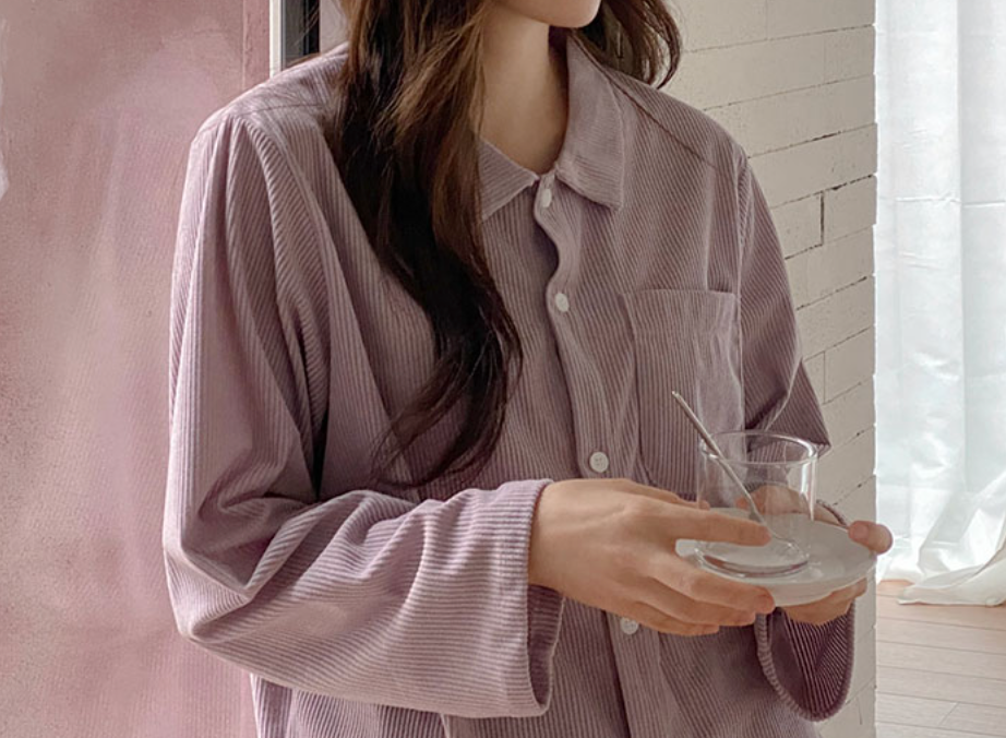Casual Pastel Ribbed PJ Set - Purple