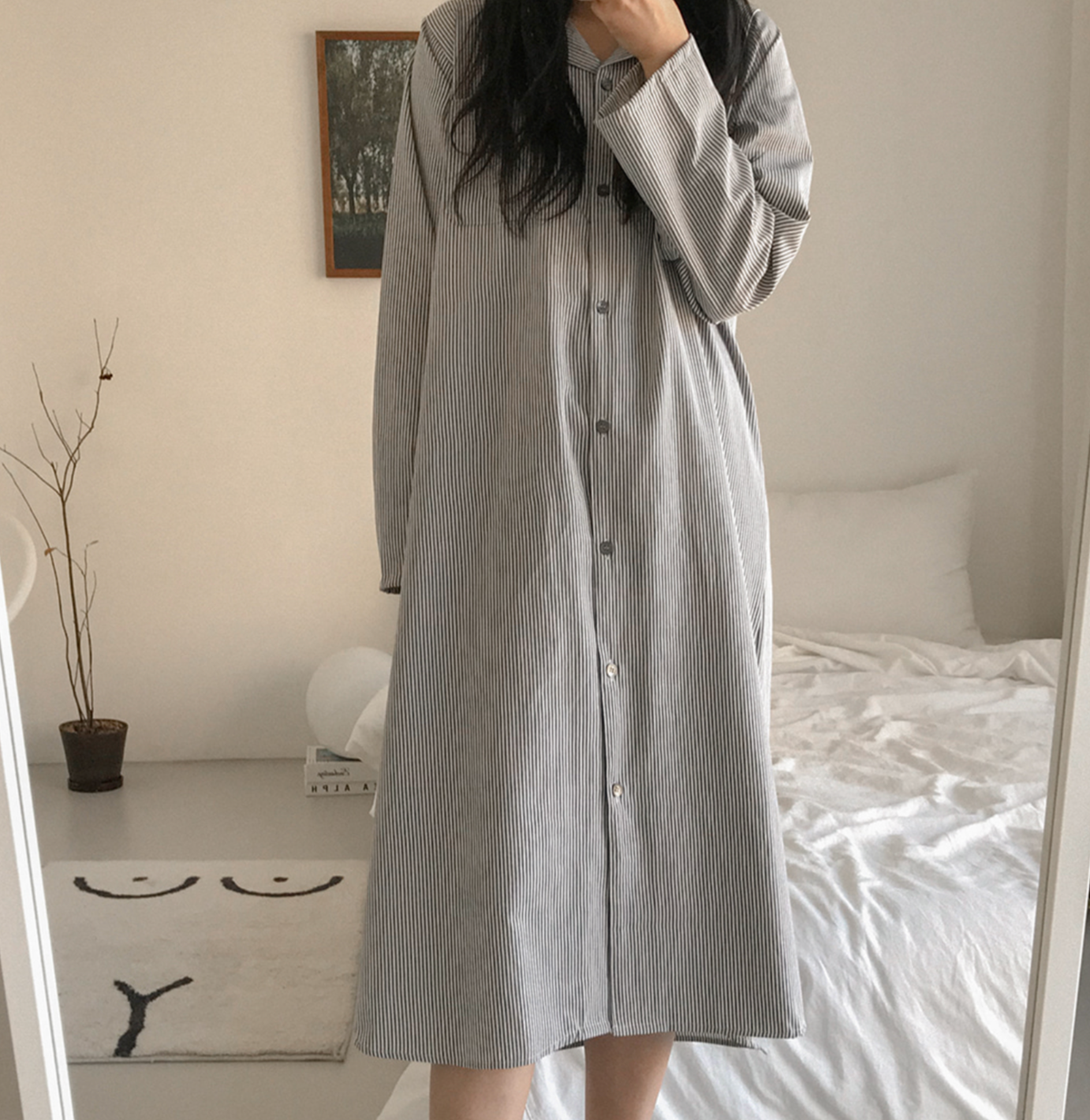 Everyday Striped Lounge Dress  - Grey