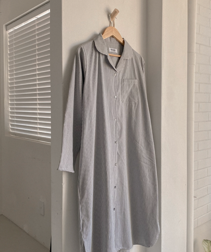 Everyday Striped Lounge Dress  - Grey