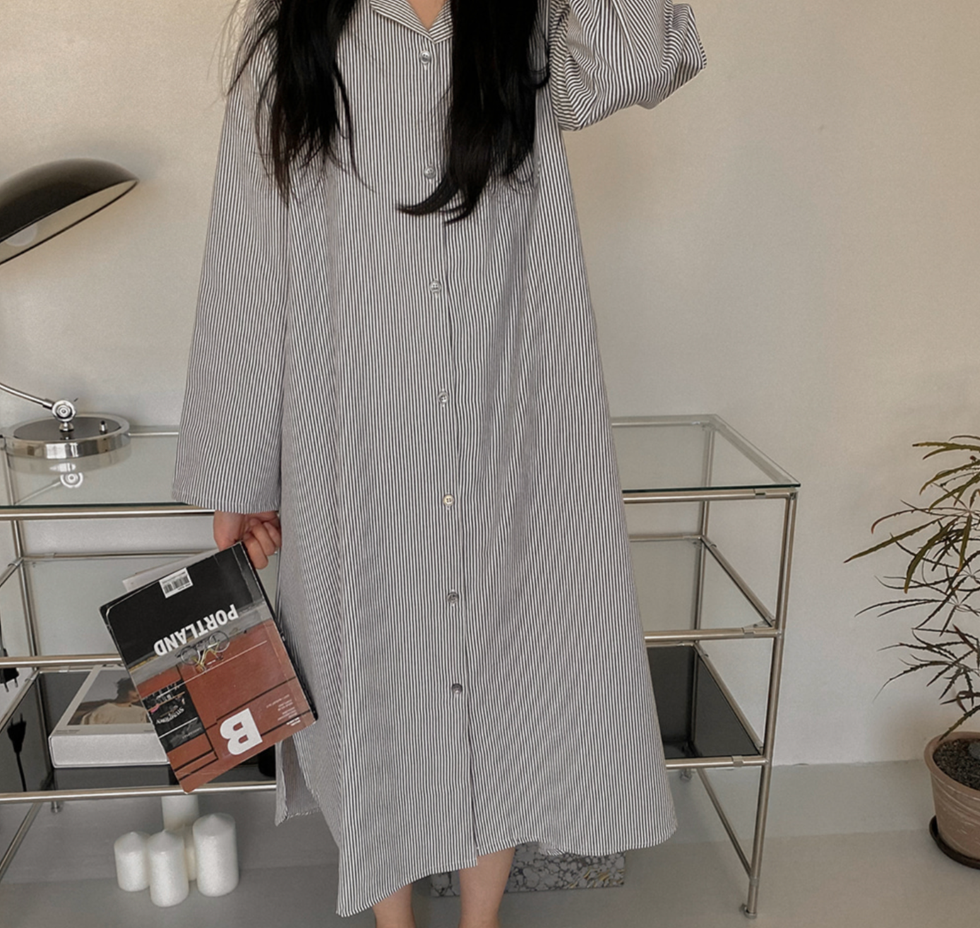 Everyday Striped Lounge Dress  - Grey