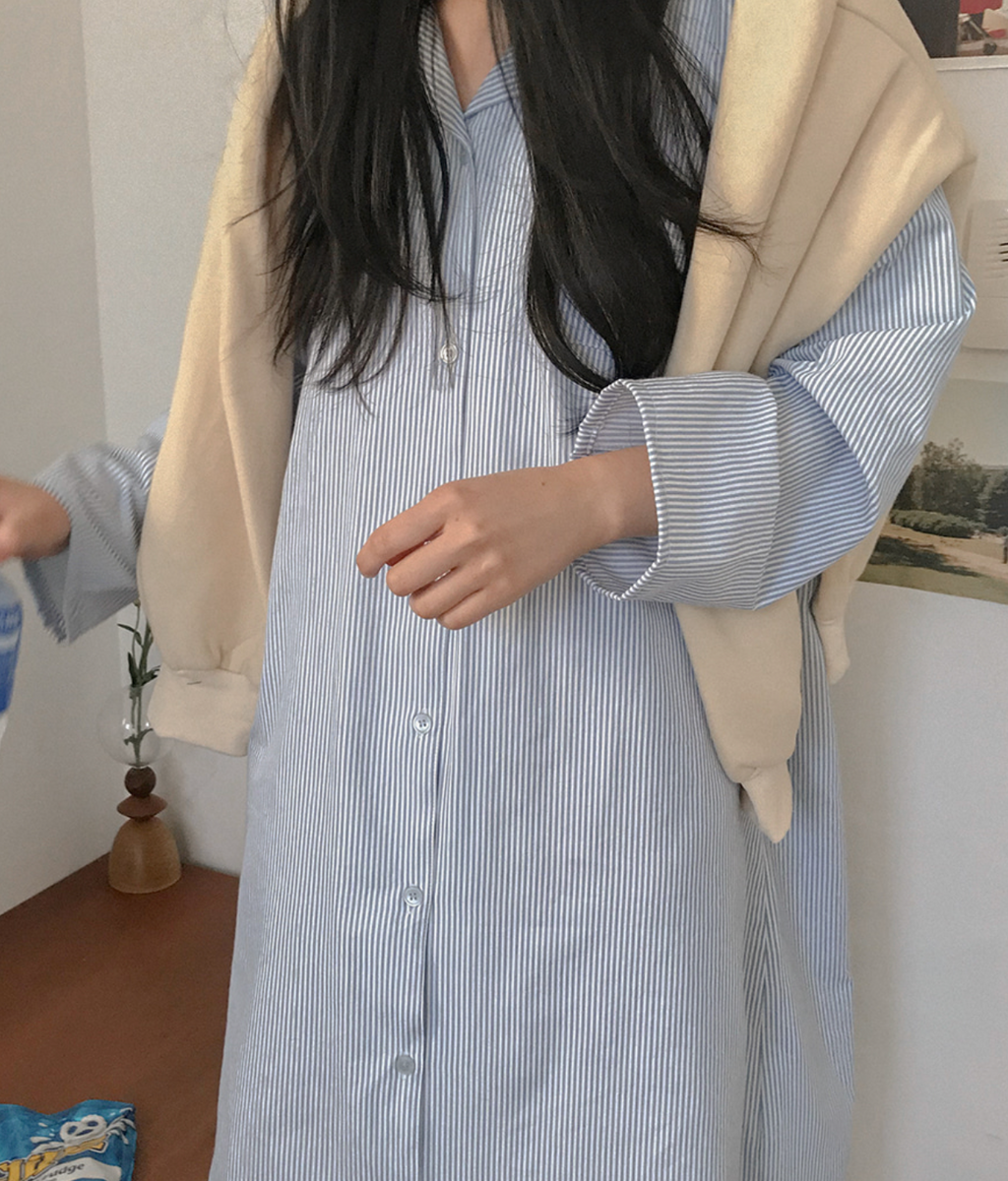 Everyday Striped Lounge Dress  - Blue