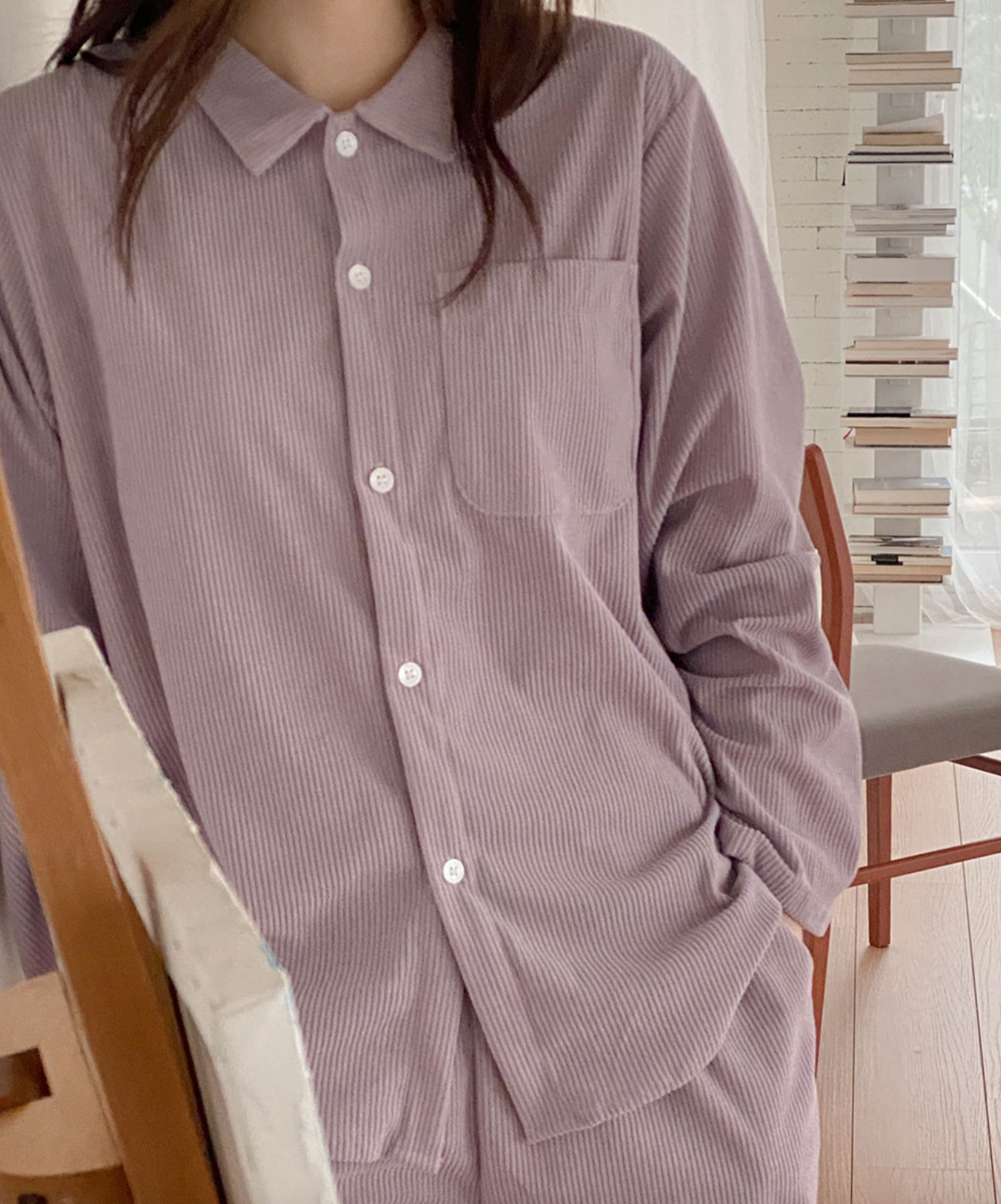 Casual Pastel Ribbed PJ Set - Purple