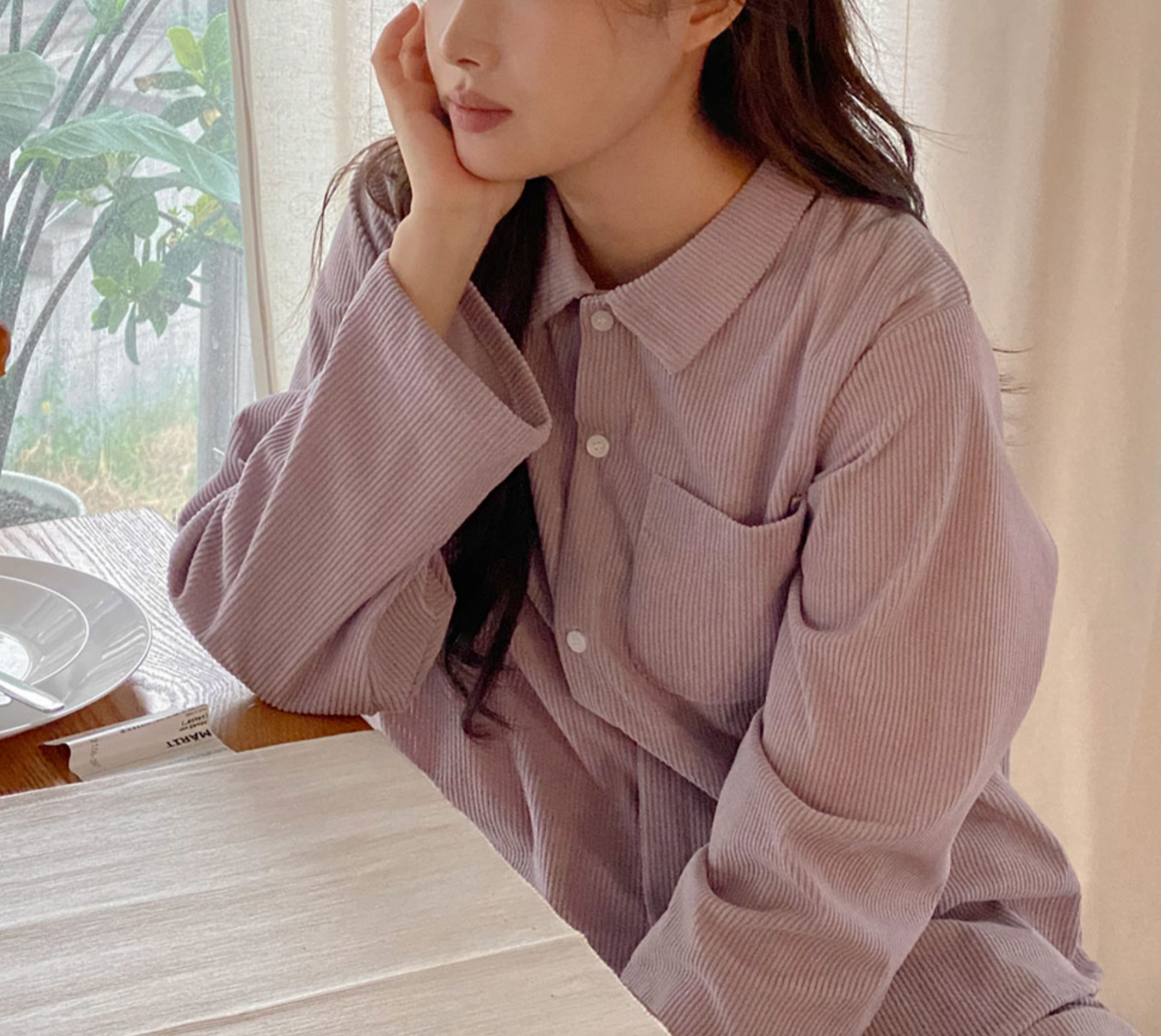 Casual Pastel Ribbed PJ Set - Purple