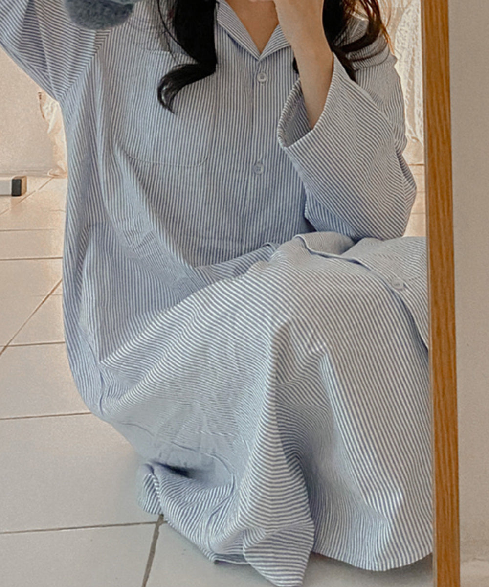 Everyday Striped Lounge Dress  - Blue