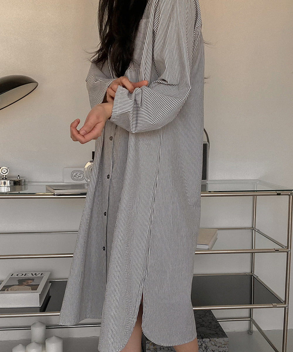 Everyday Striped Lounge Dress  - Grey