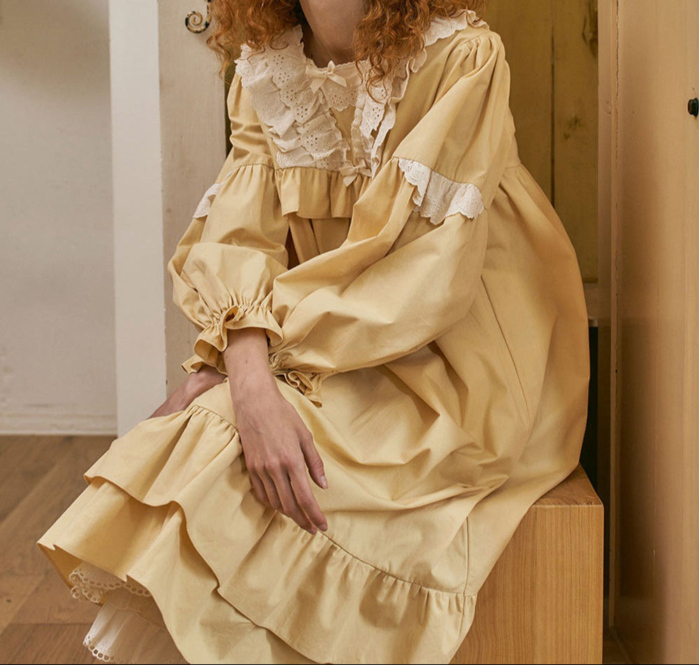 Louise Long Sleeve Nightdress Yellow