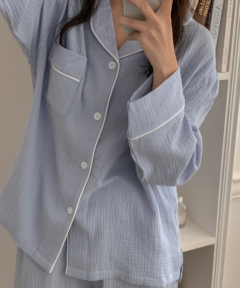 Cloud Days Cotton PJ Set - Light blue