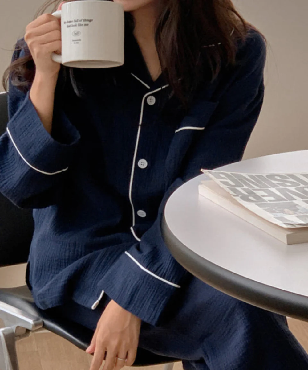 Cloud Days Cotton PJ Set - Navy